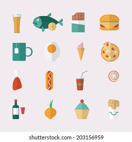 Food icons - flat style. Vector illustration