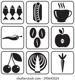 Food icons. Fruit and vegetable App Set in Trendy Flat Style. Kitchen and restaurant items.