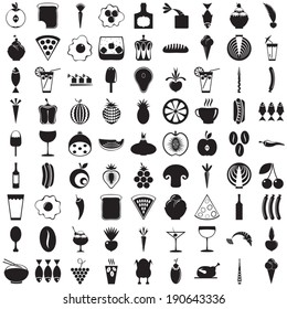 Food icons. Fruit and vegetable App Set in Trendy Flat Style. Kitchen and restaurant items.