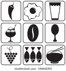 Food icons. Fruit and vegetable App Set in Trendy Flat Style. Kitchen and restaurant items.