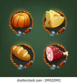 Food icons for games. Vector illustration.