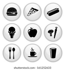 Food Icons Glossy White Button Icon Set