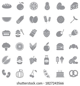 Food Icons. Gray Flat Design. Vector Illustration.