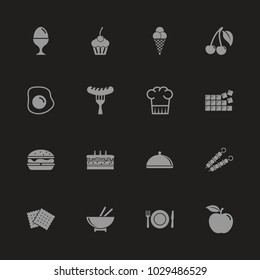 Food icons - Gray symbol on black background. Simple illustration. Flat Vector Icon.