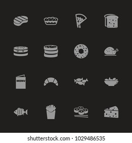Food icons - Gray symbol on black background. Simple illustration. Flat Vector Icon.