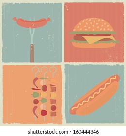 Food icons. Grunge, vector set, EPS 8.
