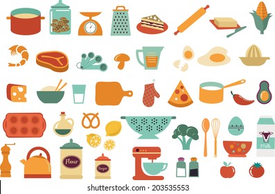 Food icons and illustrations - vector collection. Make your own illustrated recipe card