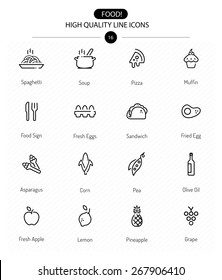 Food Icons Line Series two: line food icons including sweet, pizza, vegetables and fruits