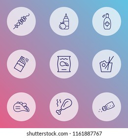 Food icons line style set with tacos, ketchup, chocolate and other cacao elements. Isolated vector illustration food icons.