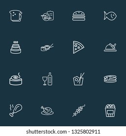 Food icons line style set with popcorn, wine, pancake and other crepe elements. Isolated vector illustration food icons.