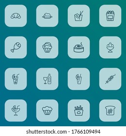 Food icons line style set with meat, french fries, toast bread and other chop elements. Isolated vector illustration food icons.