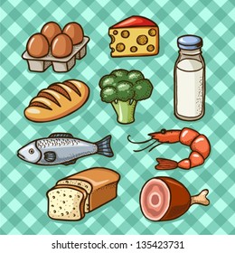 Food icons (meat, fish,eggs,cheese,milk)