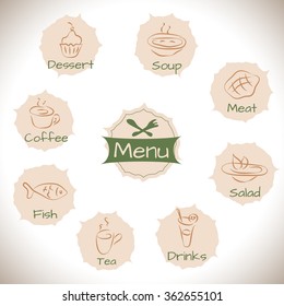 Food icons and menu icon for web and cafe