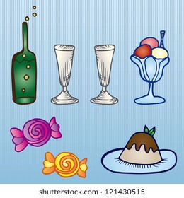 Food Icons objects set on blue background
