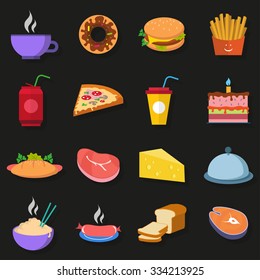 Food Icons on a dark gray background  with shadow
