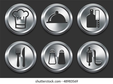 Food Icons on Metal Internet Button Original Vector Illustration