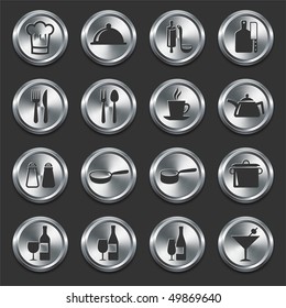 Food Icons on Metal Internet Buttons Original Vector Illustration