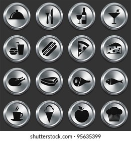 Food Icons on Metallic Button Collection Original Illustration