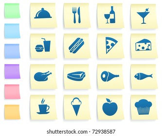 Food Icons on Post It Note Paper Collection Original Illustration