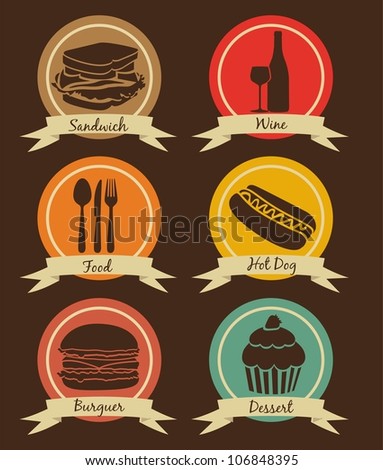 Food Icons On Vintage Background Ribbons Stock Vector (Royalty Free