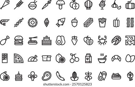 Food icons pack  High-Quality Vector Icons Collection with Editable Stroke. Ideal for Professional and Creative Projects.