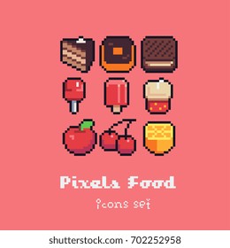 Food Icons Pixel Art Style Vector Stock Vector Royalty Free