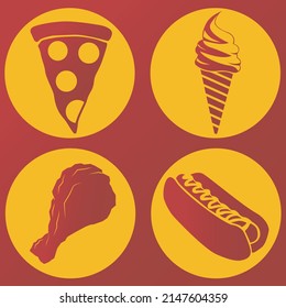 food icons, red and yellow