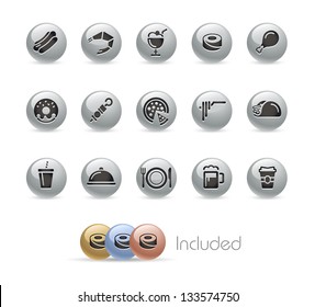Food Icons - Set 2 of 2 // Metal Round Series --- It includes 4 color versions for each icon in different layers---