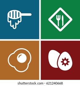 Food icons set. set of 4 food filled icons such as honey, easter egg, restaurant