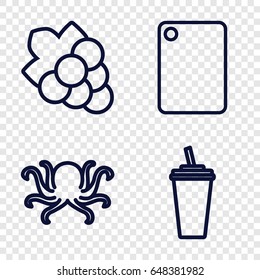 Food icons set. set of 4 food outline icons such as octopus, grape, drink