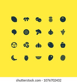 Food icons set with apple, citrus, tree and other clove elements. Isolated vector illustration food icons.