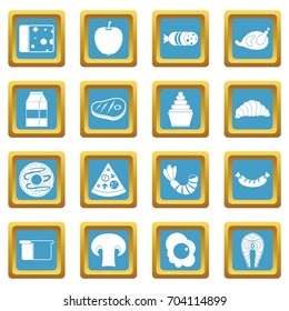 Food icons set in azur color isolated vector illustration for web and any design