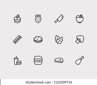 Food icons set. Biscuit and food icons with bacon, healthy food and berry. Set of sandwich for web app logo UI design.