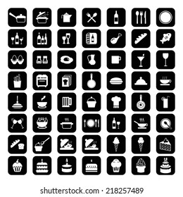 Food icons set. Black Vector.