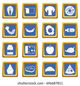 Food icons set in blue color isolated vector illustration for web and any design