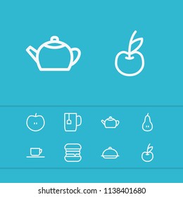 Food icons set with burger, cherry and meal elements. Set of food icons and jonagold concept. Editable vector elements for logo app UI design.