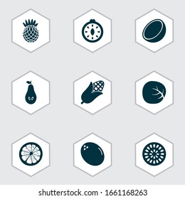Food icons set with cocoanut, white cabbage, lemon and other cauliflower elements. Isolated vector illustration food icons.