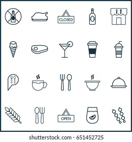 Food Icons Set. Collection Of Steak, No Drinking, Restaurant And Other Elements. Also Includes Symbols Such As Barbecue, Chicken, Bar.