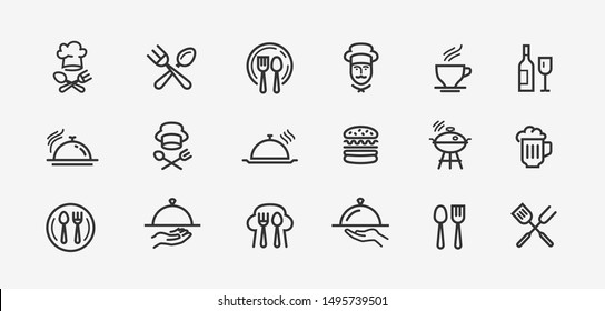 Food icons set. Collection vector black outline logo for mobile apps web or site design