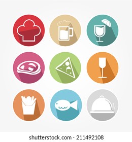Food icons set with different colors