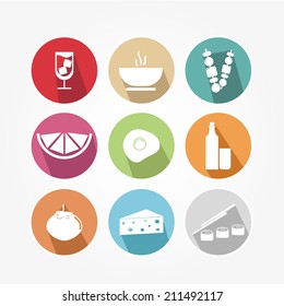 Food icons set with different colors
