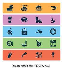 Food icons set with dining table, canned food, ice cream and other corn elements. Isolated vector illustration food icons.