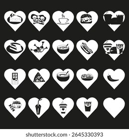 Food icons set. Fast snack symbols. Meal beverage illustration. Vector image.