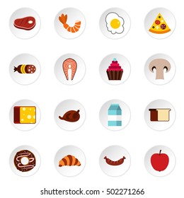 Food icons set. Flat illustration of 16 food vector icons for web