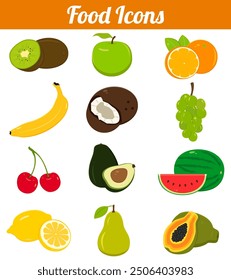 Food icons set. Fruits and Vegetables icons. Modern flat design. Vector illustration