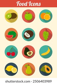 Food icons set. Fruits and Vegetables icons. Modern flat design. Vector illustration