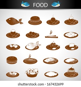 Food Icons Set - Isolated On Gray Background - Vector Illustration, Graphic Design Editable For Your Design. 