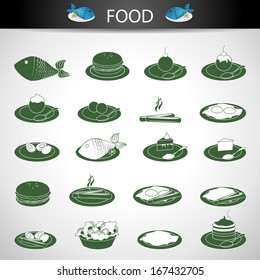 Food Icons Set - Isolated On Gray Background - Vector Illustration, Graphic Design Editable For Your Design. 