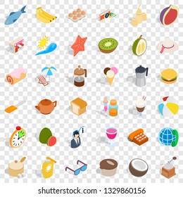 Food icons set. Isometric style of 36 food vector icons for web for any design