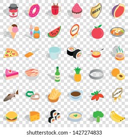 Food icons set. Isometric style of 36 food vector icons for web for any design